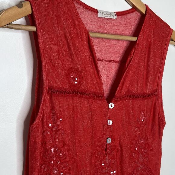 Sequin Embroidered Sleeveless Top Red Womens Size Small Bellambra Boho Festival - Picture 2 of 7